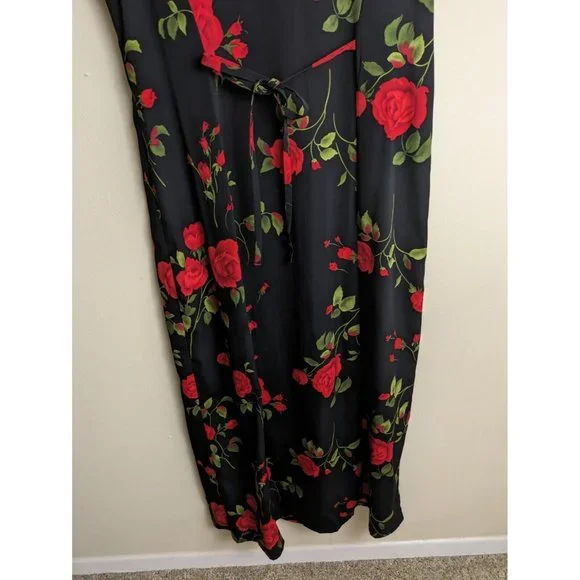 Vintage 90s size 8 rose print black floral button down midi dress - Picture 7 of 9